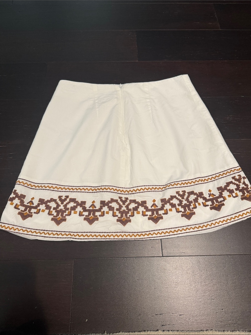White Embroidered A-Line Skirt with Brown Pattern - Picture 2 of 3